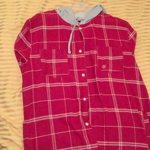 PACSUN Red Flannel Hooded Shirt